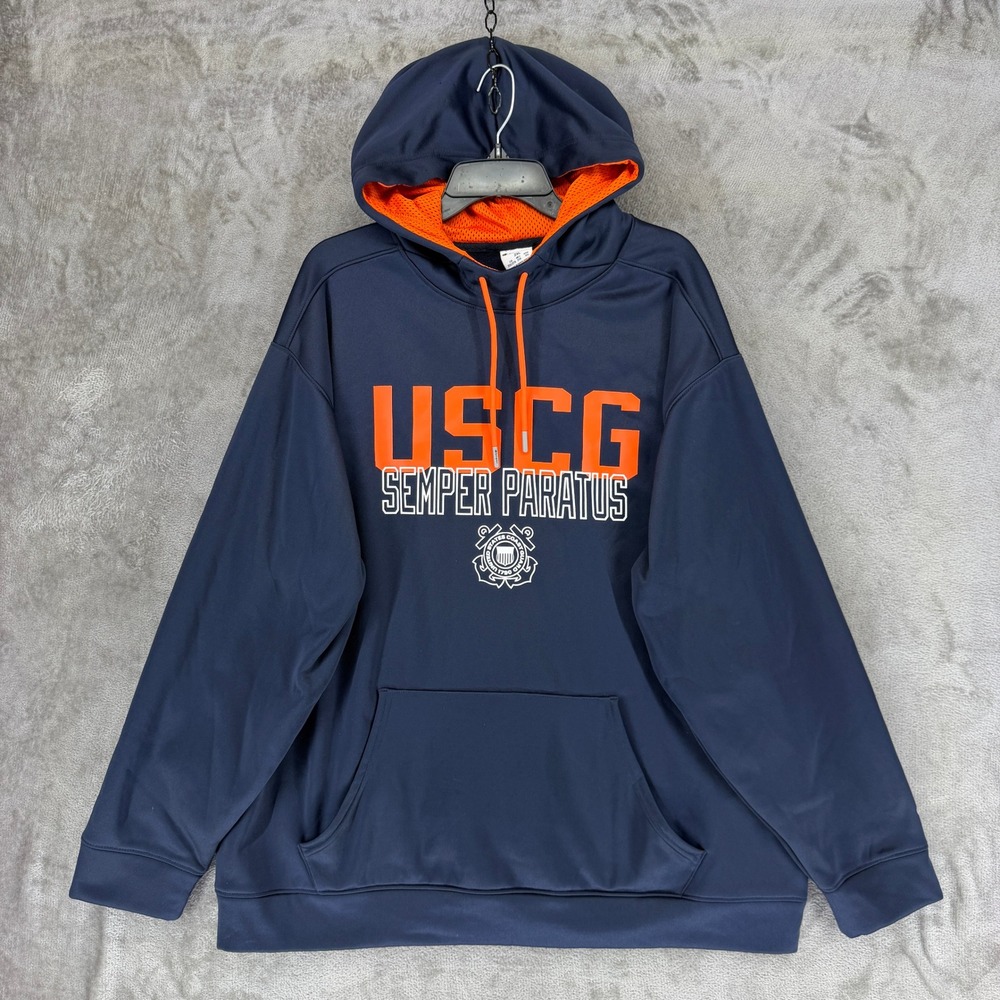 Champion USCG Hoodie Mens 2XL Navy Blue Coast Guard Semper Paratus Sweatshirt
